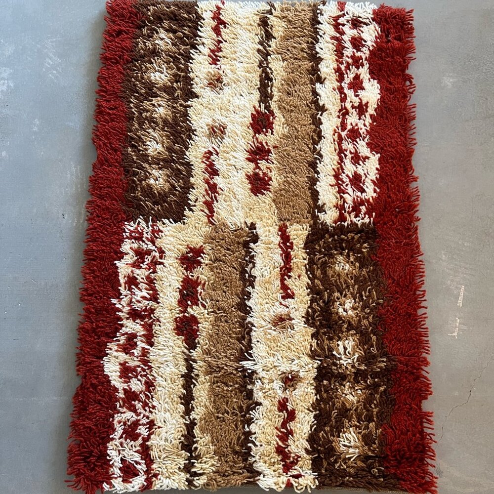 60's DANIA TAEPPER Geometric Wool UNUSED Mid Century Modern Danish Rya Rug